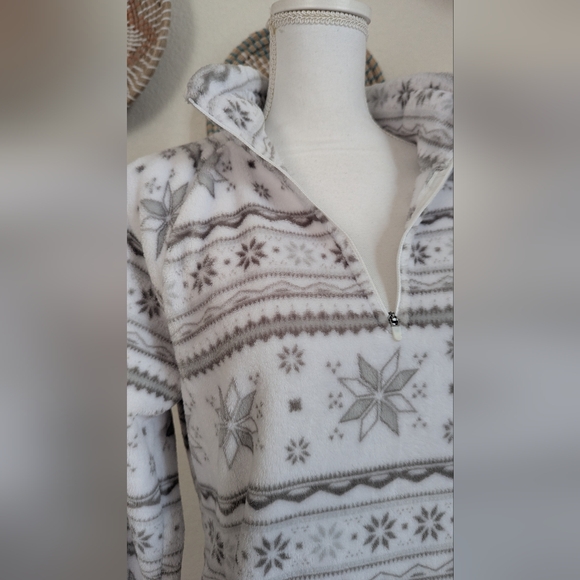 Eddie Bauer Snowflake 1/4 Zip Fleece Pullover White Gray - Picture 8 of 13